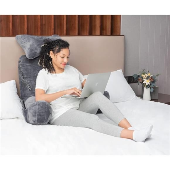 Extra Large 31" Bed Rest Pillow with Detachable Neck Roll & Arms - For Reading - Picture 2 of 7
